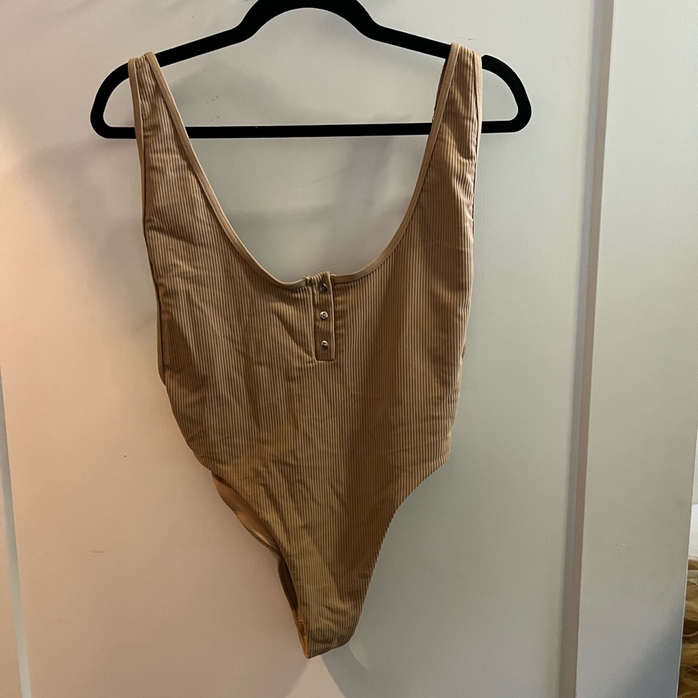 Frankie’s Bikinis Tan Ribbed One Piece Swimsuit